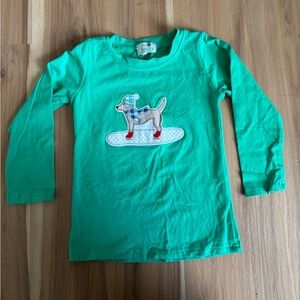 Green Long-Sleeve Kids Top with Dog Appliqué 2T